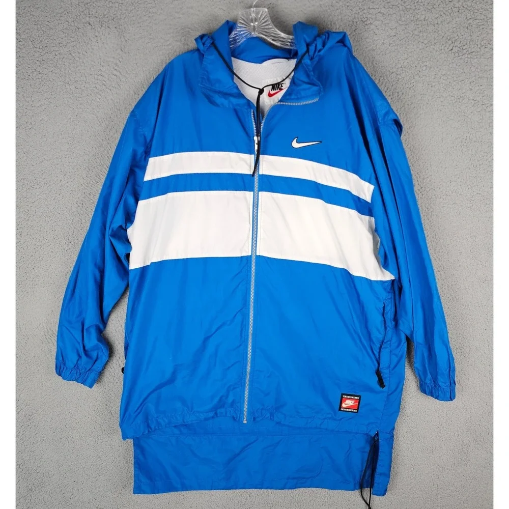 VTG Nike Team Sports Windbreaker Coat Mens XL‎ Blue White Swoosh Hooded Full Zip